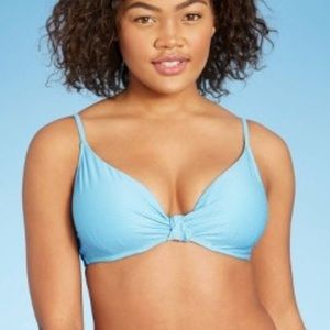 Shade & Shore knot front textured triangle bikini top 36B light blue